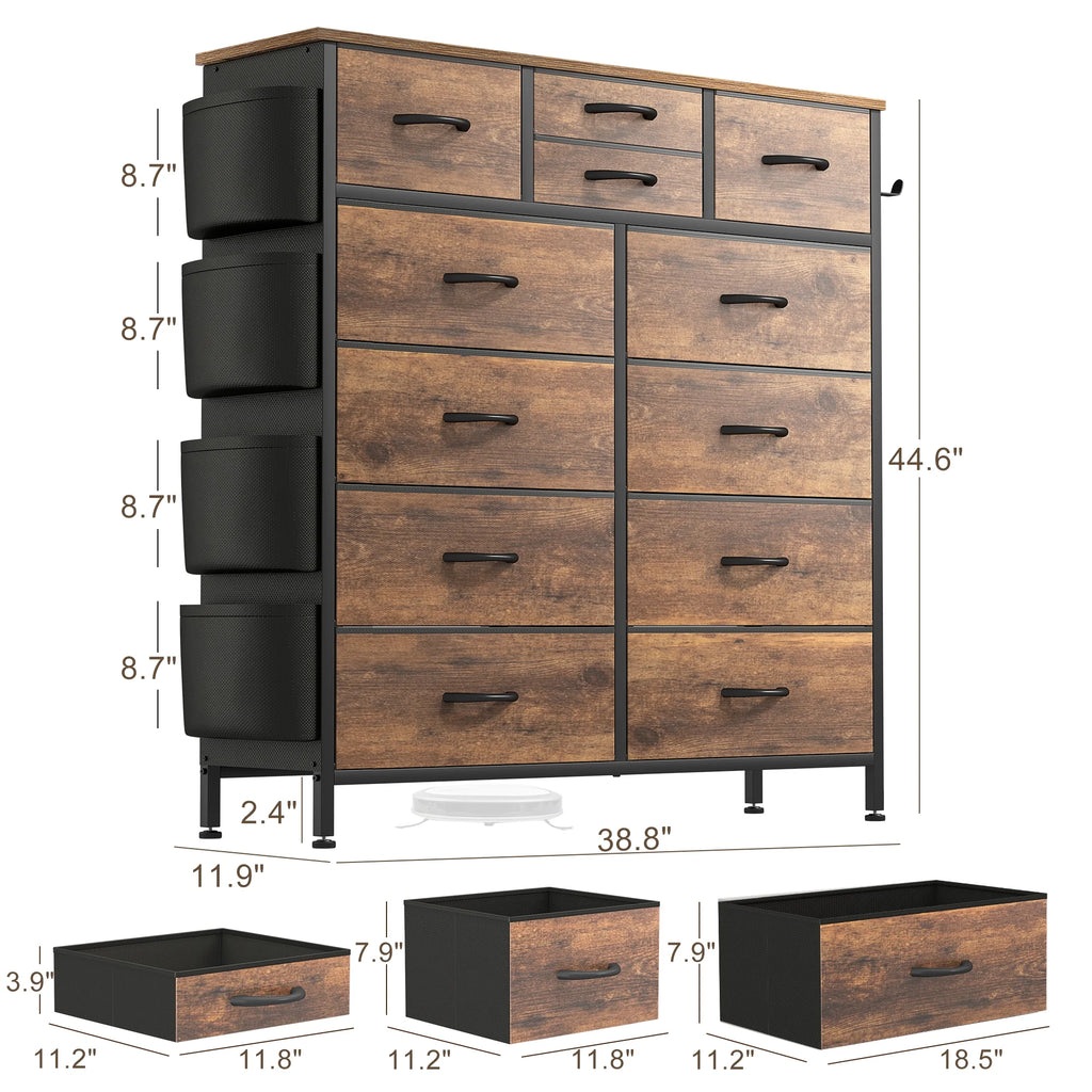 Brown 12 Drawer Fabric Dresser E393