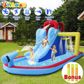 Kids Inflatable Water Slide Bouncer Playhouse Castle with Splash Pool, Climbing Wall, Basketball Hoop, Bag, Air Blower O830614