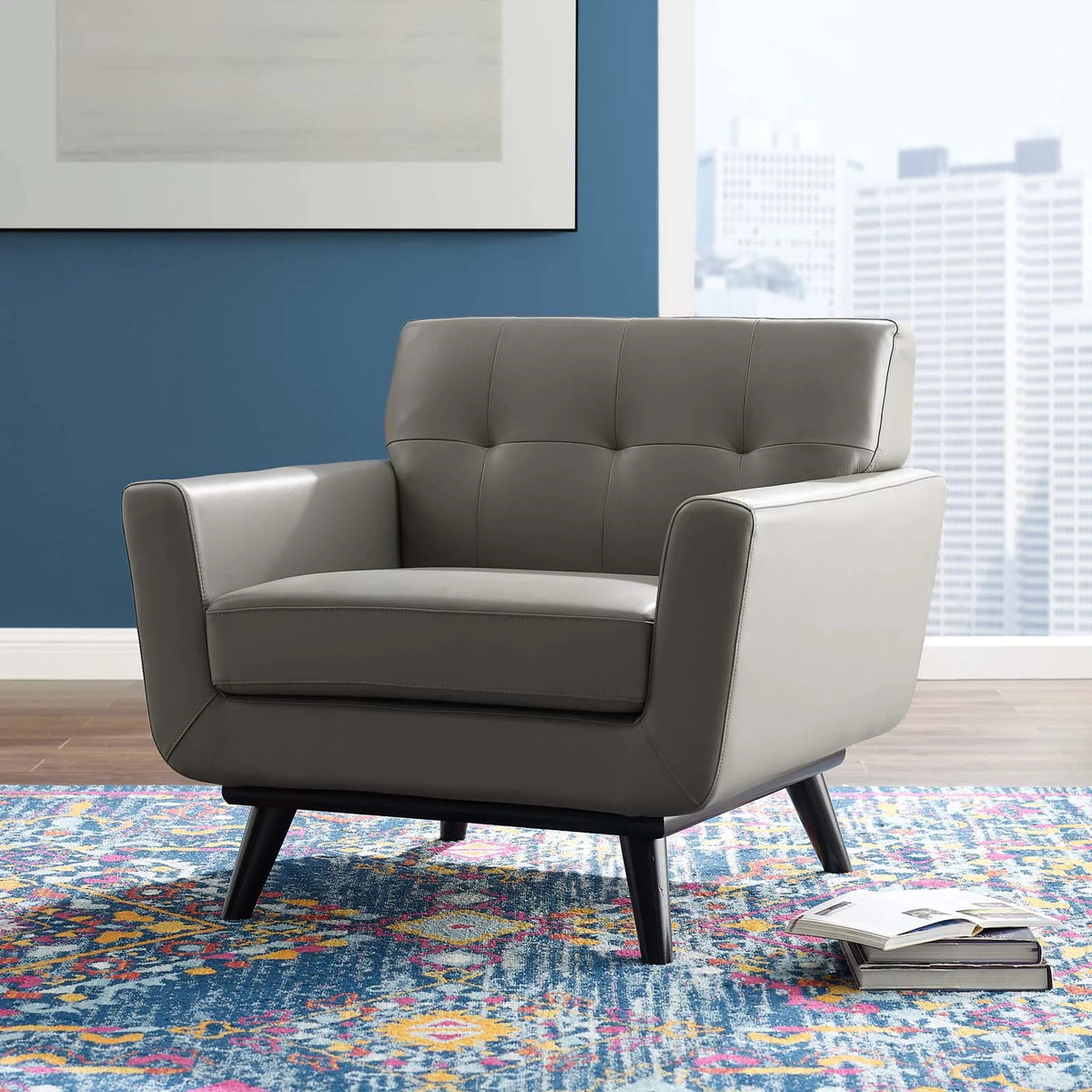 Grey Leather Accent Chair E290