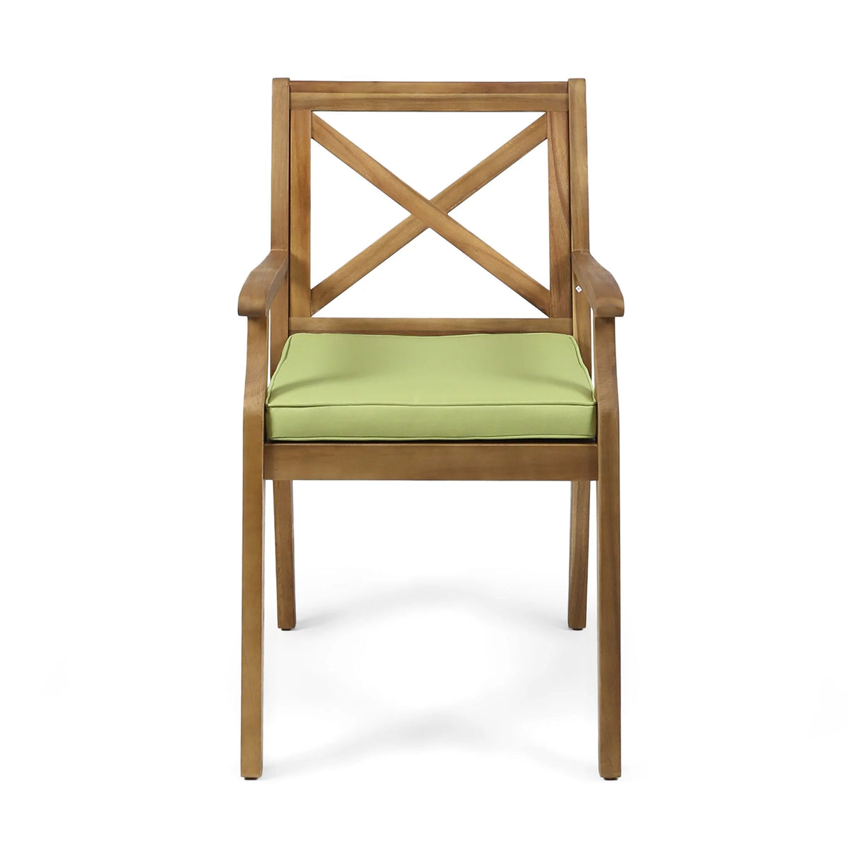 Teak and Green Wooden Patio Dining Arm Chair Set of 2 A945