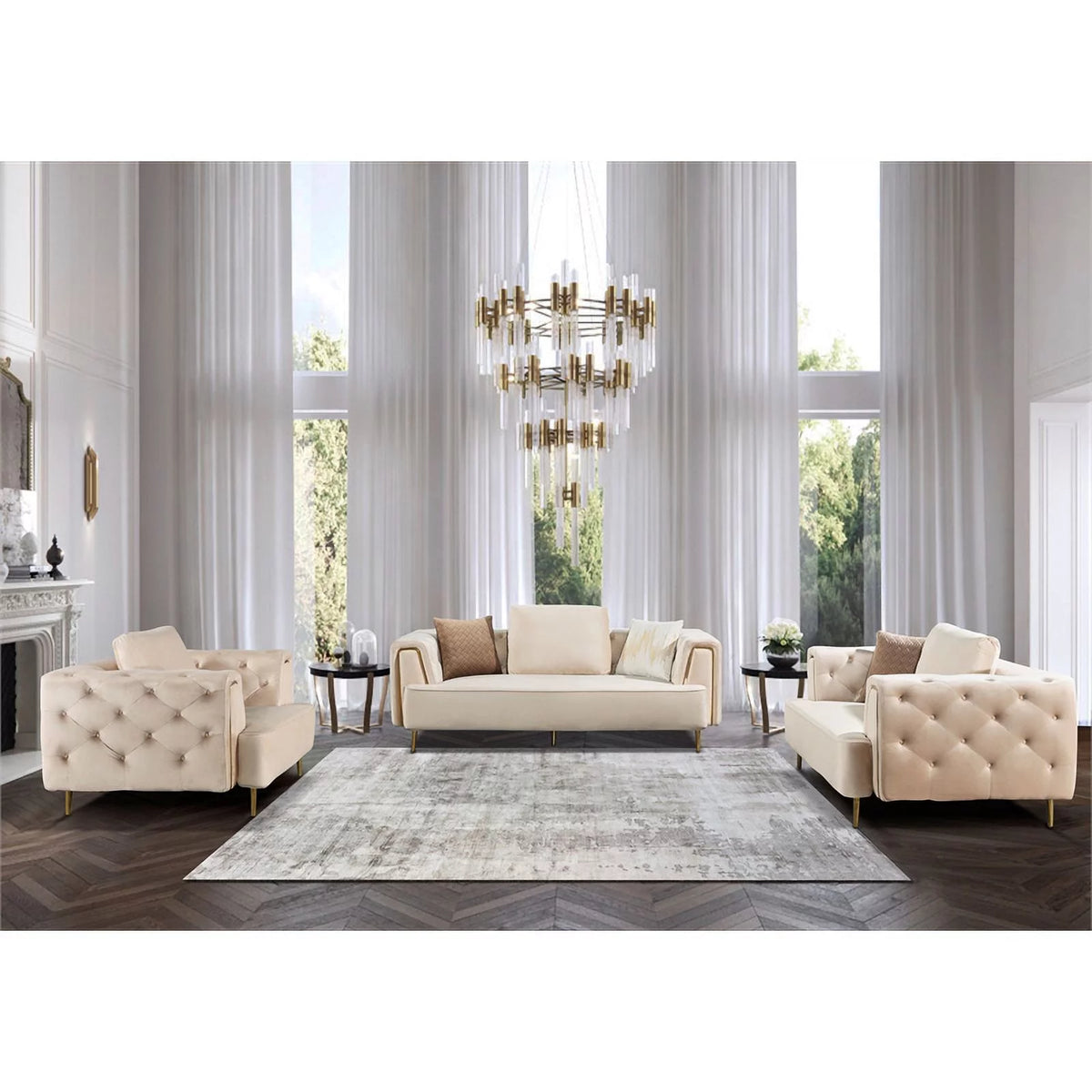 Cream Velvet Sofa E2433