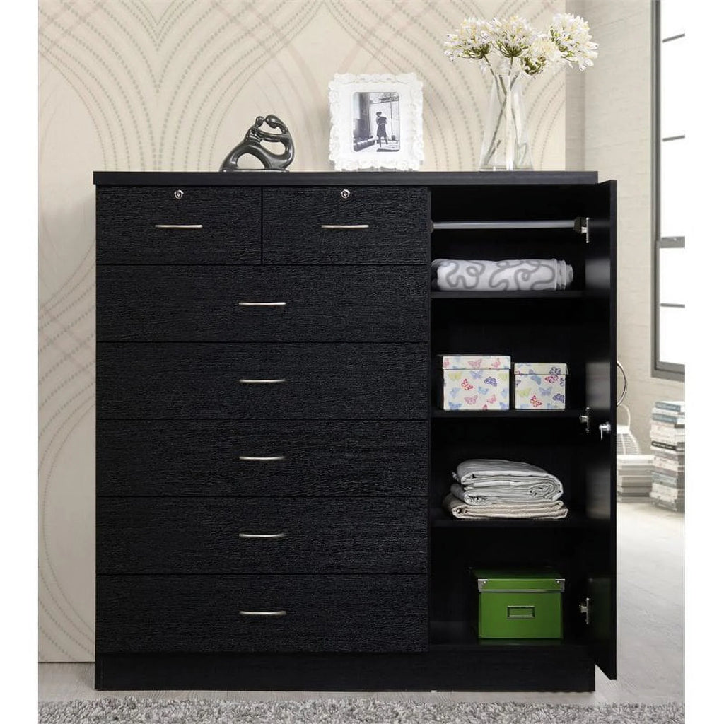 7 Drawer Wood Chest Set with Locks in Black D219