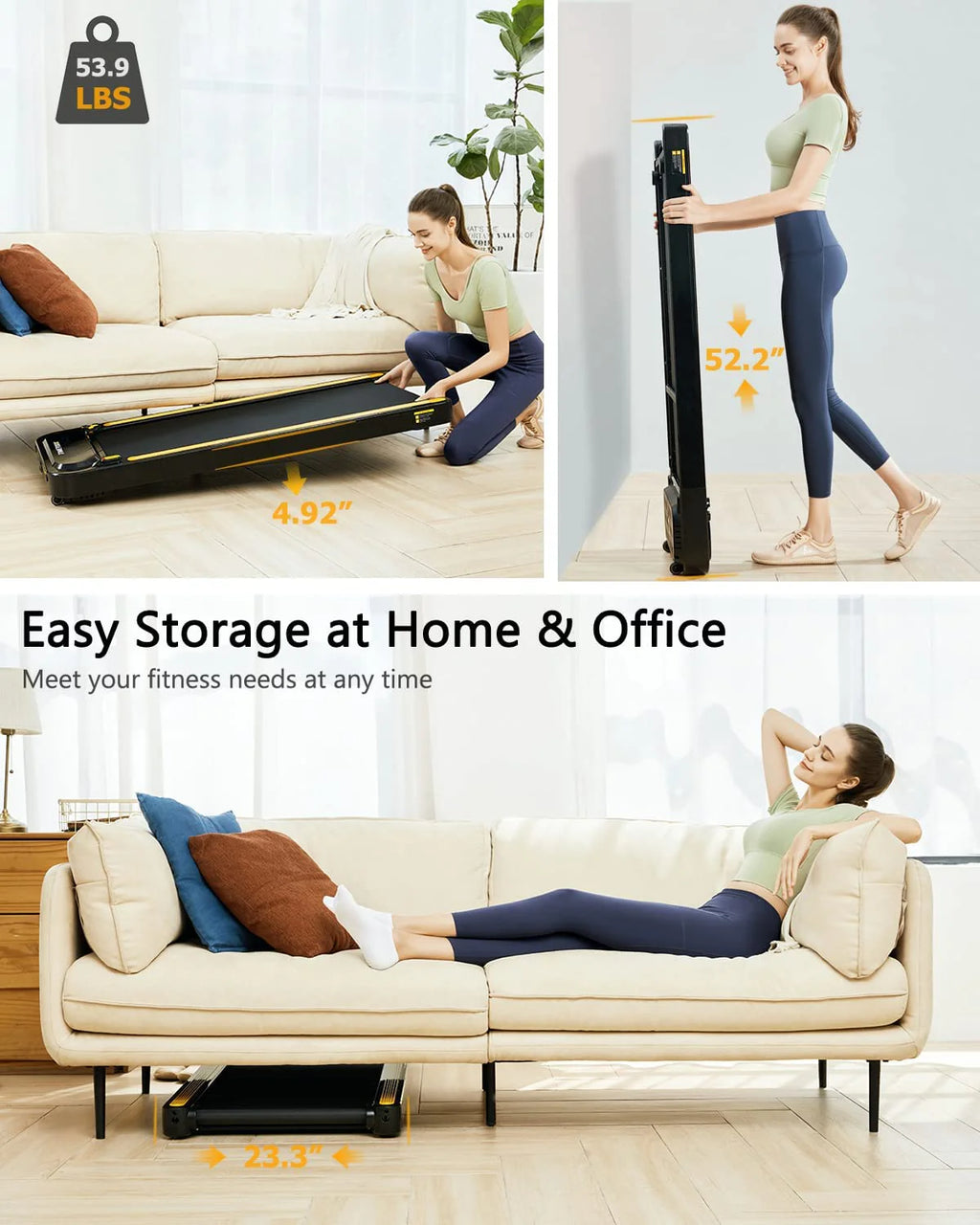 Under Desk Treadmill 2.25HP 265lb Weight Capacity Portable Walking Pad F247028