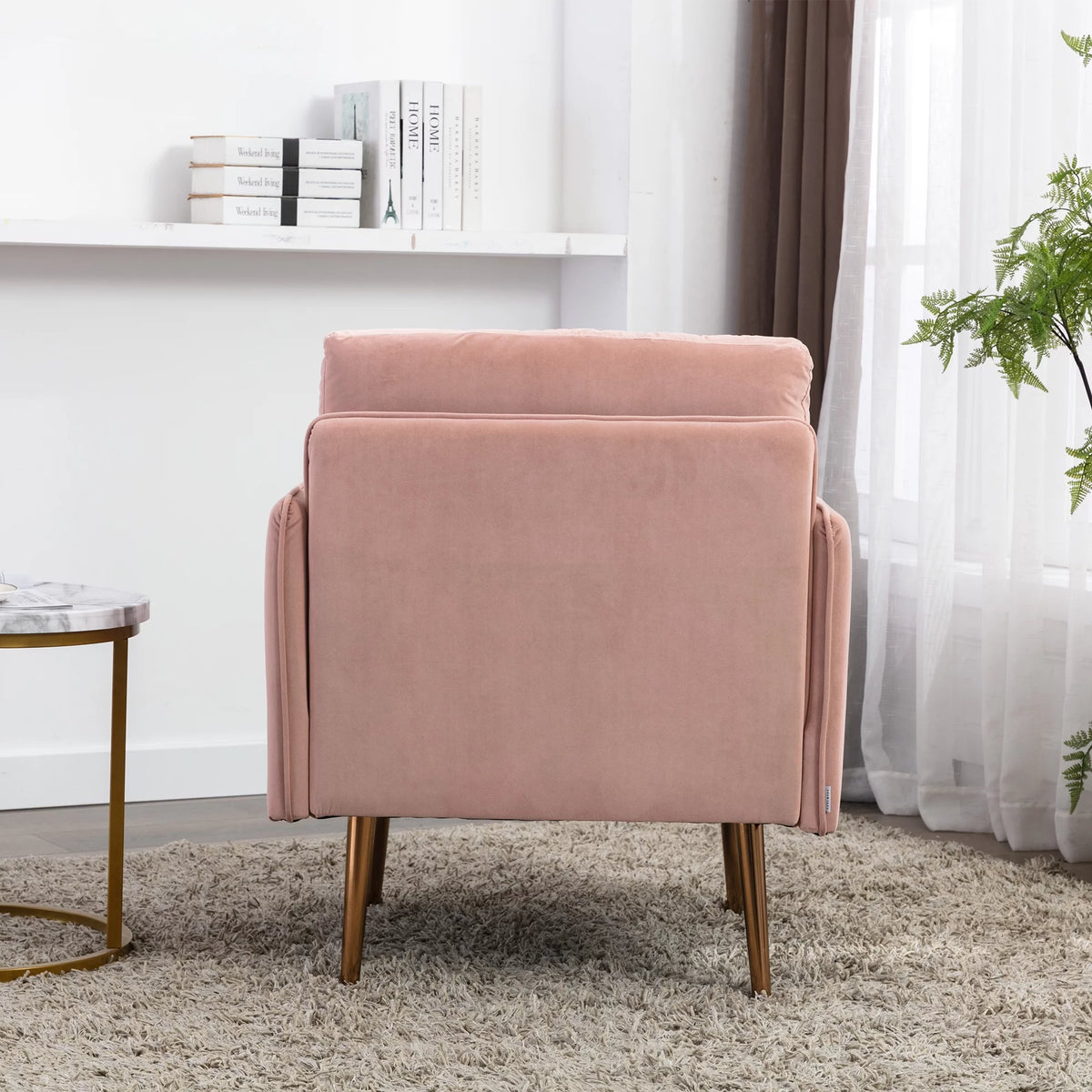 Pink Upholstered Accent Chair with Solid Wood Legs I4248