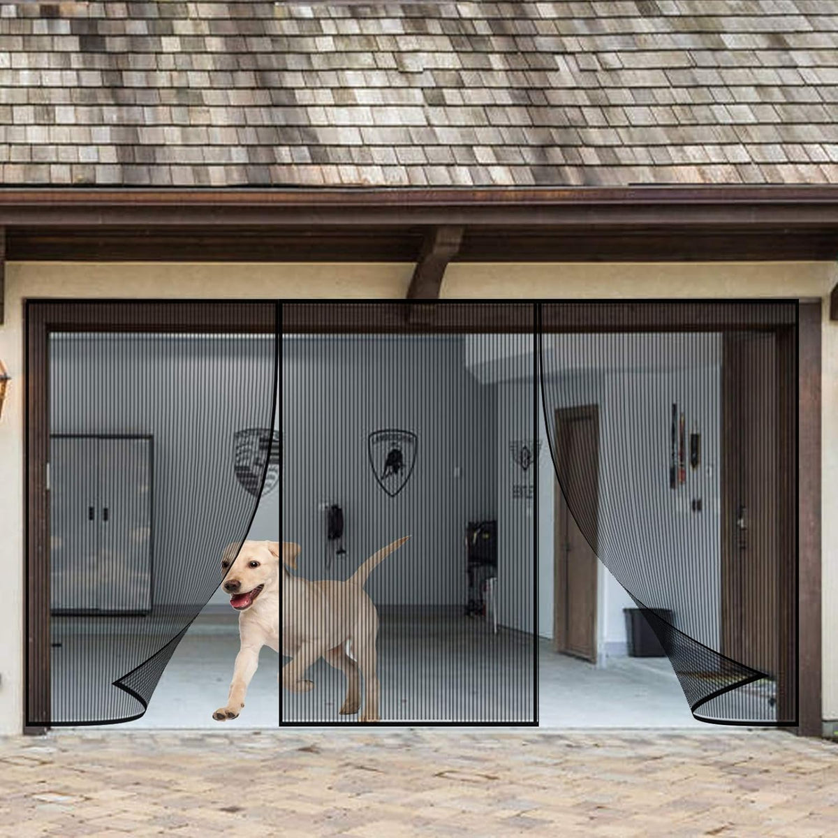 2 Car 16 x 7 Ft Retractable Magnetic Garage Door Screen K5840