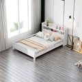 Twin Size Wood Platform Bed with Storage Headboard and Guardrail W4065