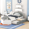 Twin Size Boat-Shaped Platform Bed with Trundle Y7547