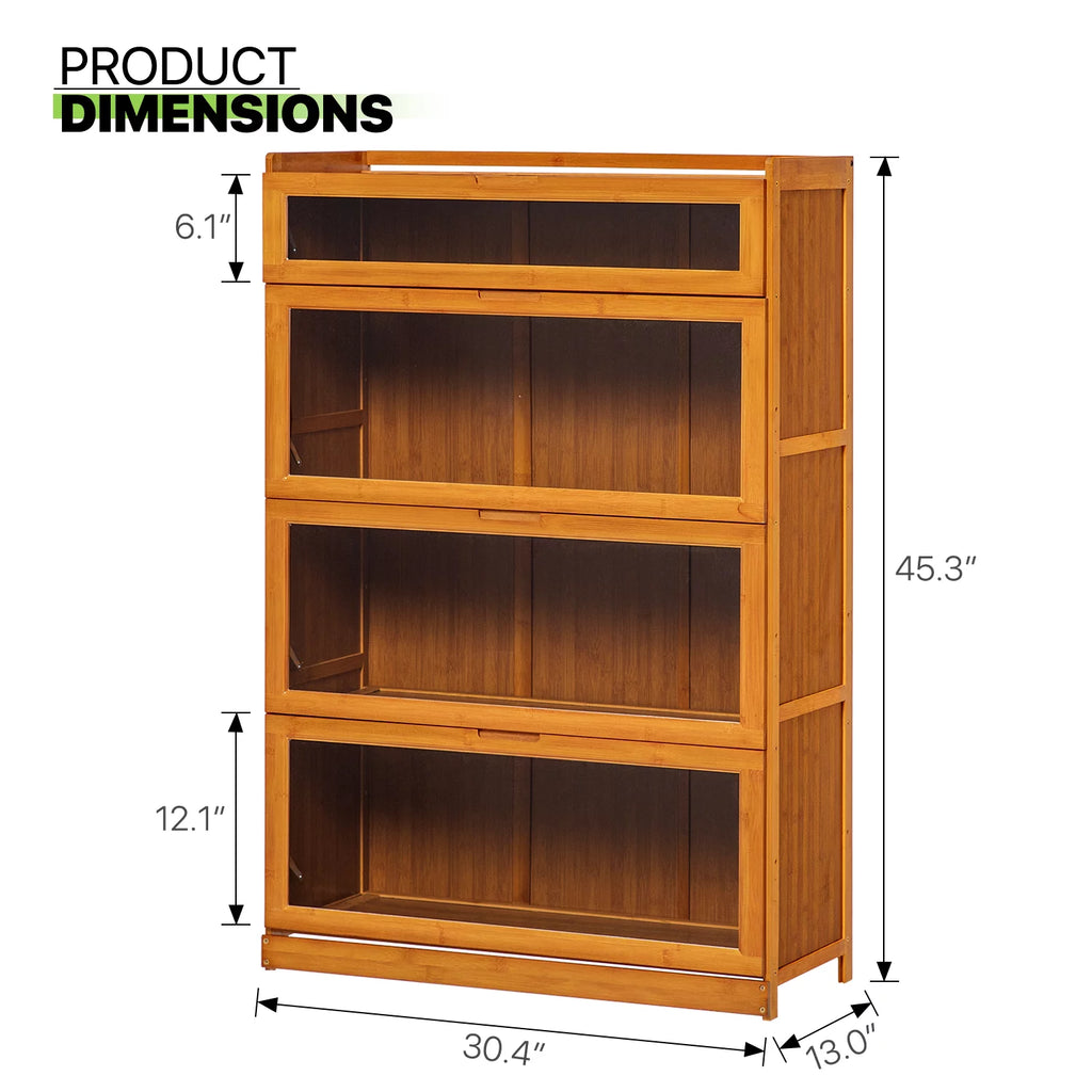 Bamboo 4 Tiers Bookcase with Acrylic Doors N798967
