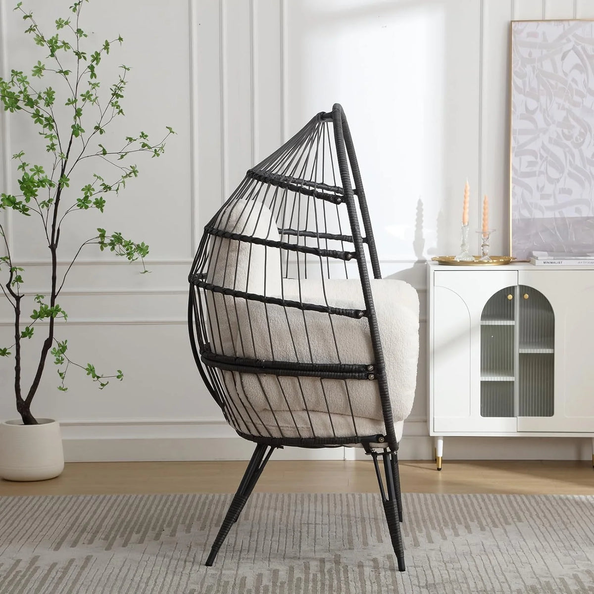 Oversized Wicker Egg Chairs Set of 2 with Cushions N97009