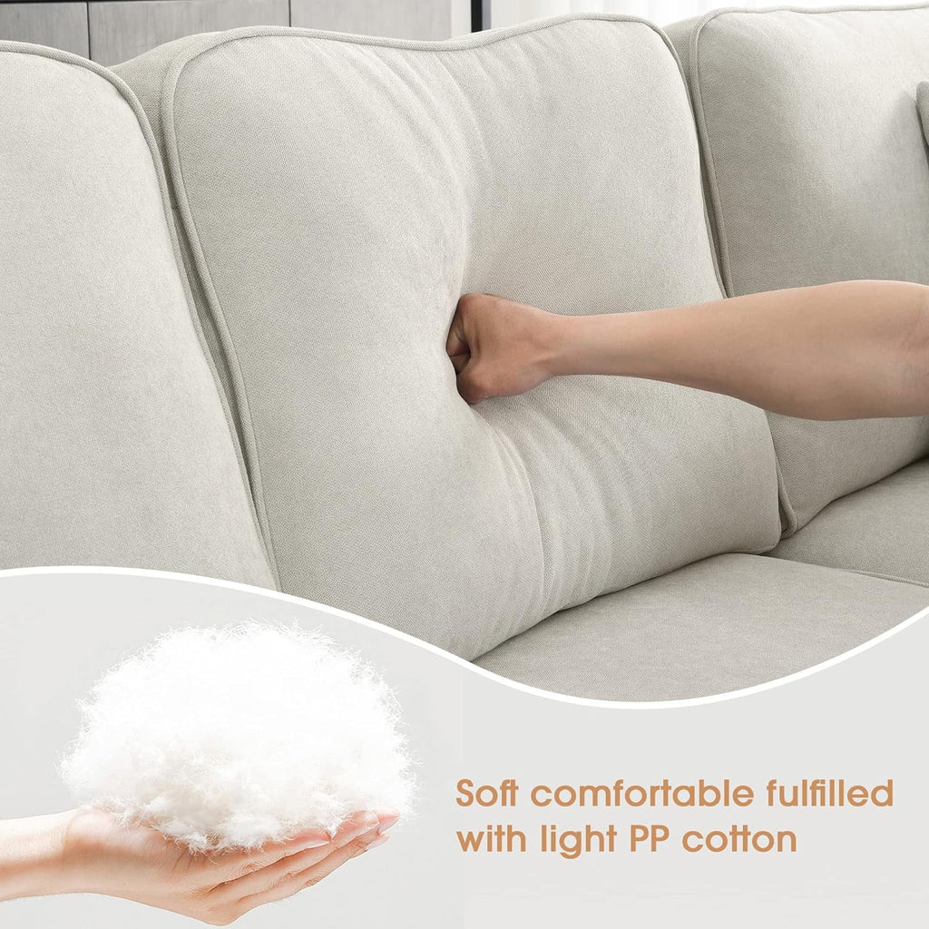 Beige 7-Seat U Shape Fabric Sectional Sofa with 3 Pillows G496071