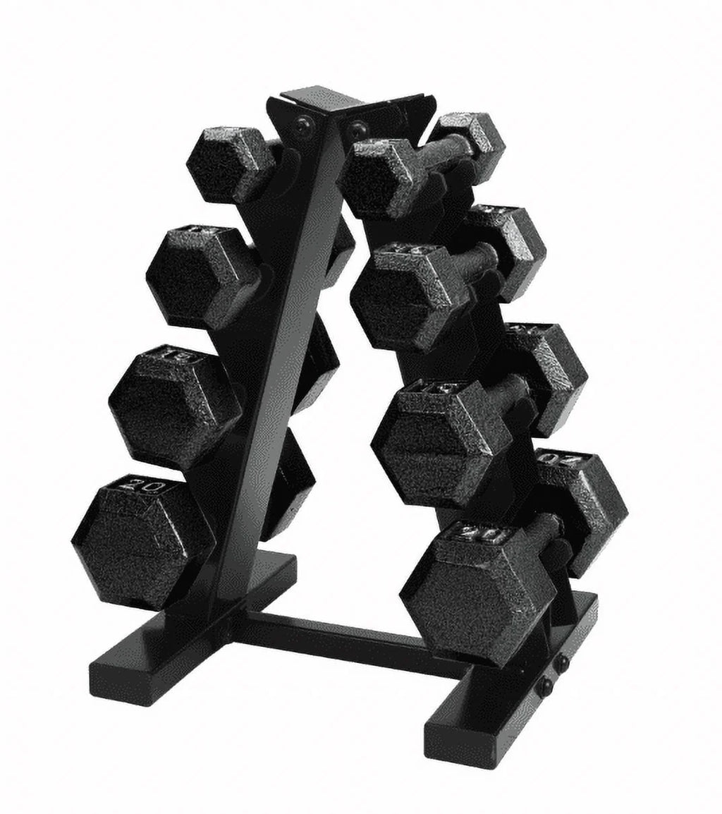 100 lb Cast Iron Hex Dumbbell Weight Set with Rack J509393