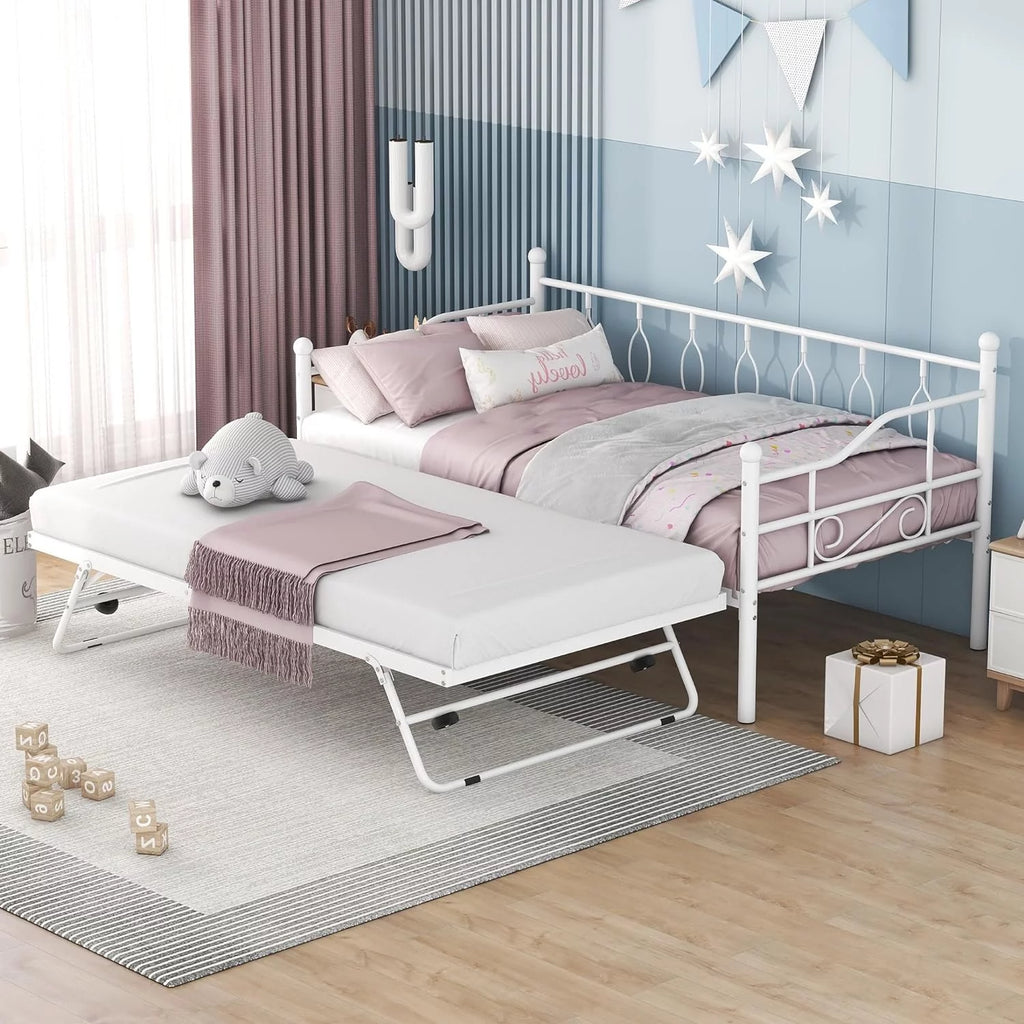 White Metal Daybed with Adjustable Trundle U123