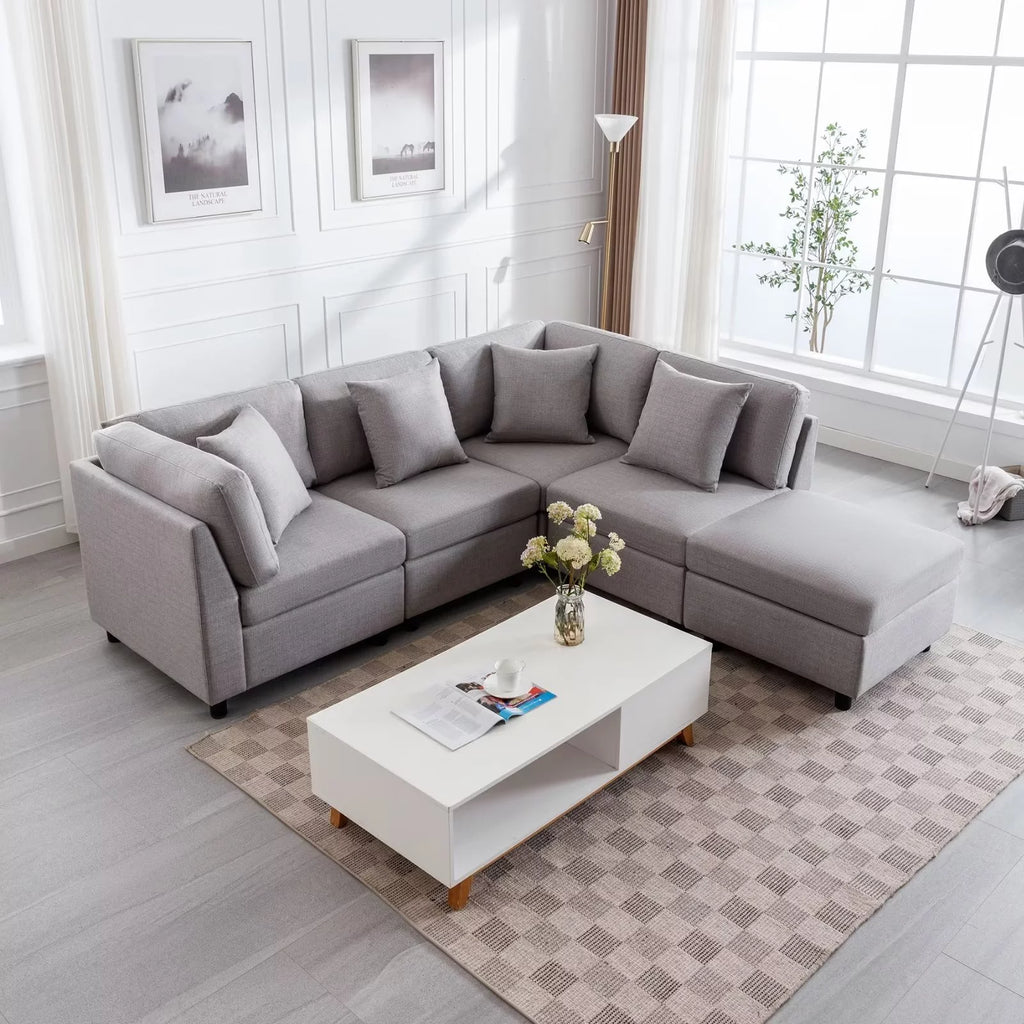 Oversized Linen Gray Sectional Sofa with Chaise W5726