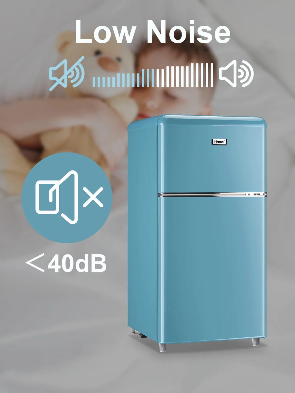 3.2 Cubic Feet Retro Dual Door Mini Fridge with Freezer I135544
