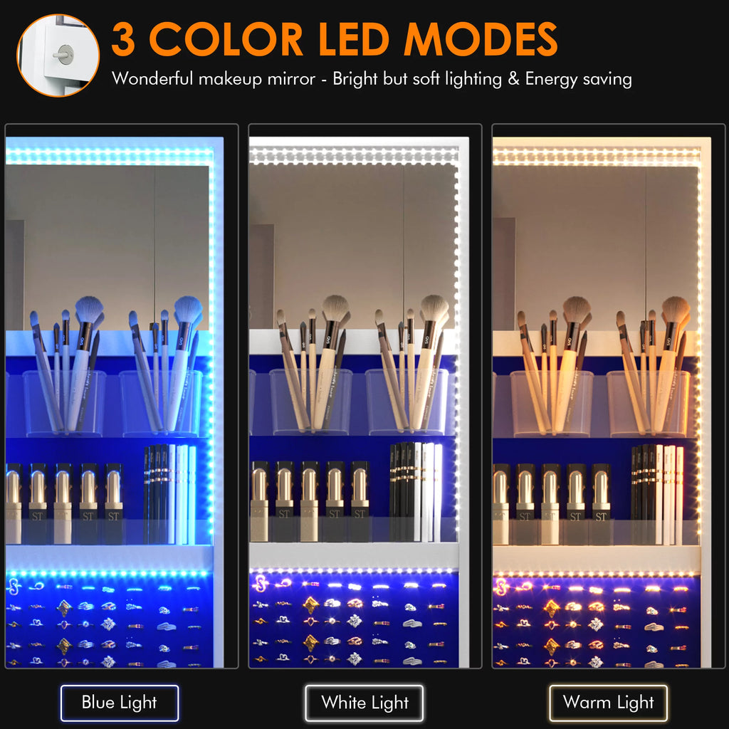 360° Rotating LED Jewelry Armoire with Full Length Mirror R97306
