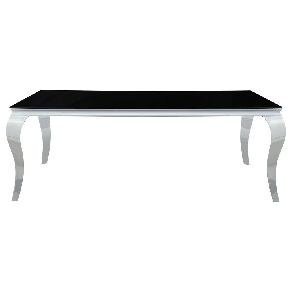 Rectangular Glass Top Dining Table Black and Chrome W976