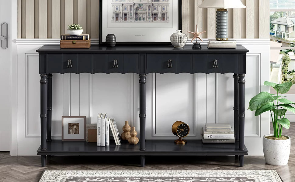 Country Console Table with 4 Storage Drawers and 1 Shelf T945
