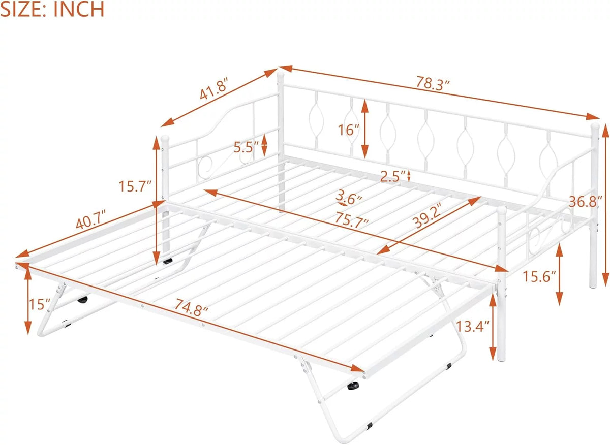 White Metal Daybed with Adjustable Trundle U123