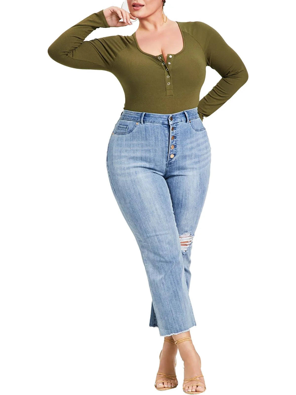 Plus Ribbed Scoop Neck Bodysuit S402