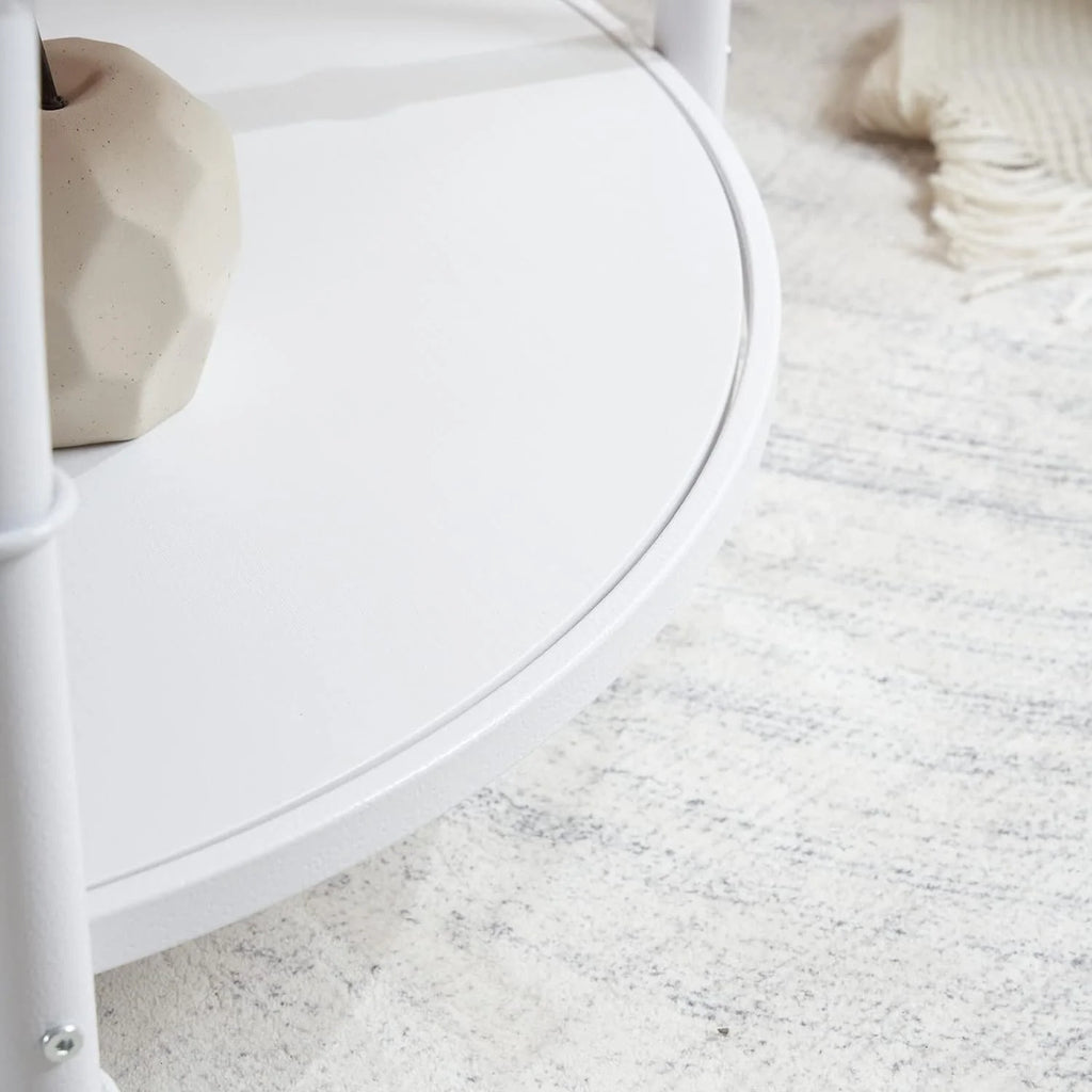 Natural White Round 2-Tier Storage Wood Coffee Table with Metal Frame J108
