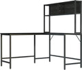 55 Inch L Shaped Computer Desk with Hutch, Black C380638