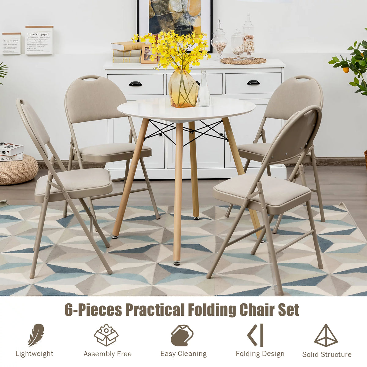 Set of 6 Beige Fabric Upholstered Folding Chairs L80896