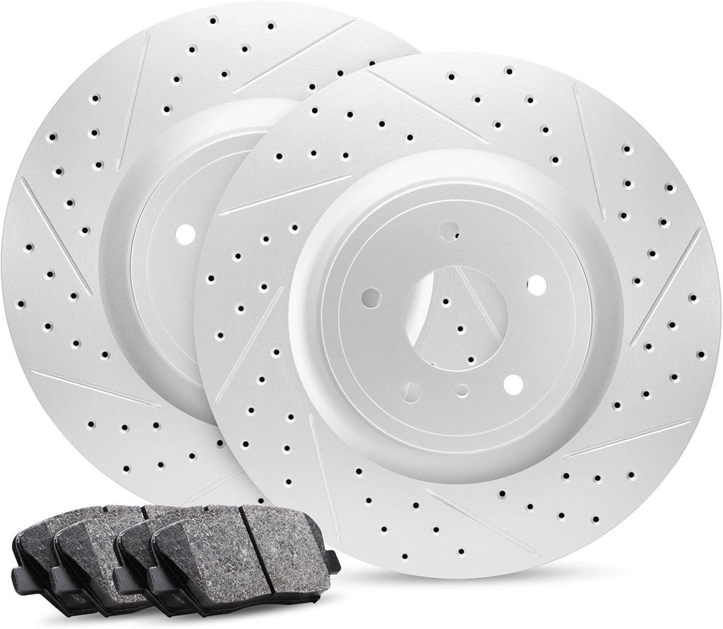 Carbon Geomet Drill/Slot Brake Rotors Kit + Ceramic Brake Pads V981783