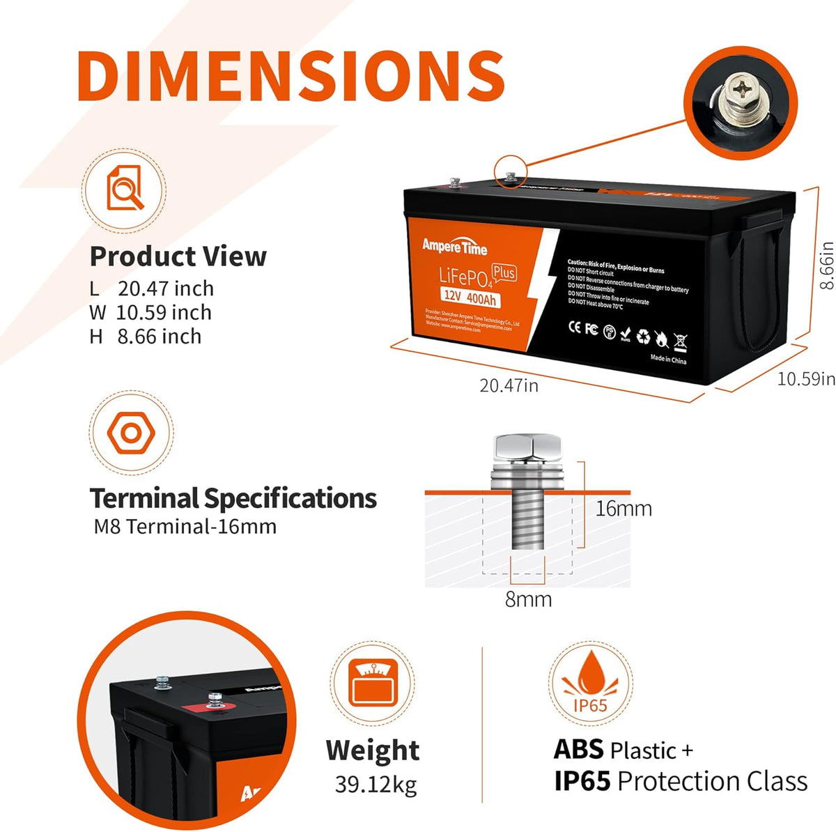 12V 400Ah Deep Cycle LiFePO4 Battery Pack with 250A BMS V41124