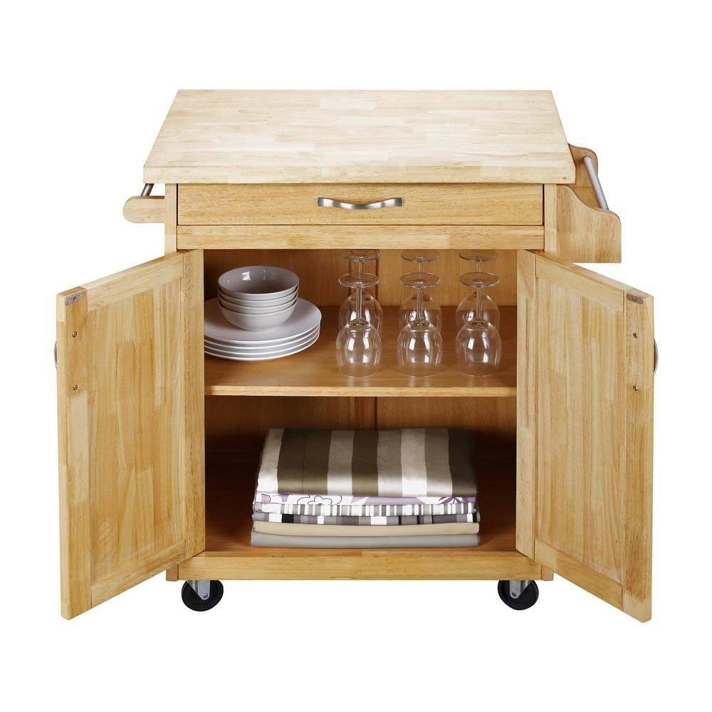 Natural Kitchen Island Cart with Solid Wood Top and Drawer K59492