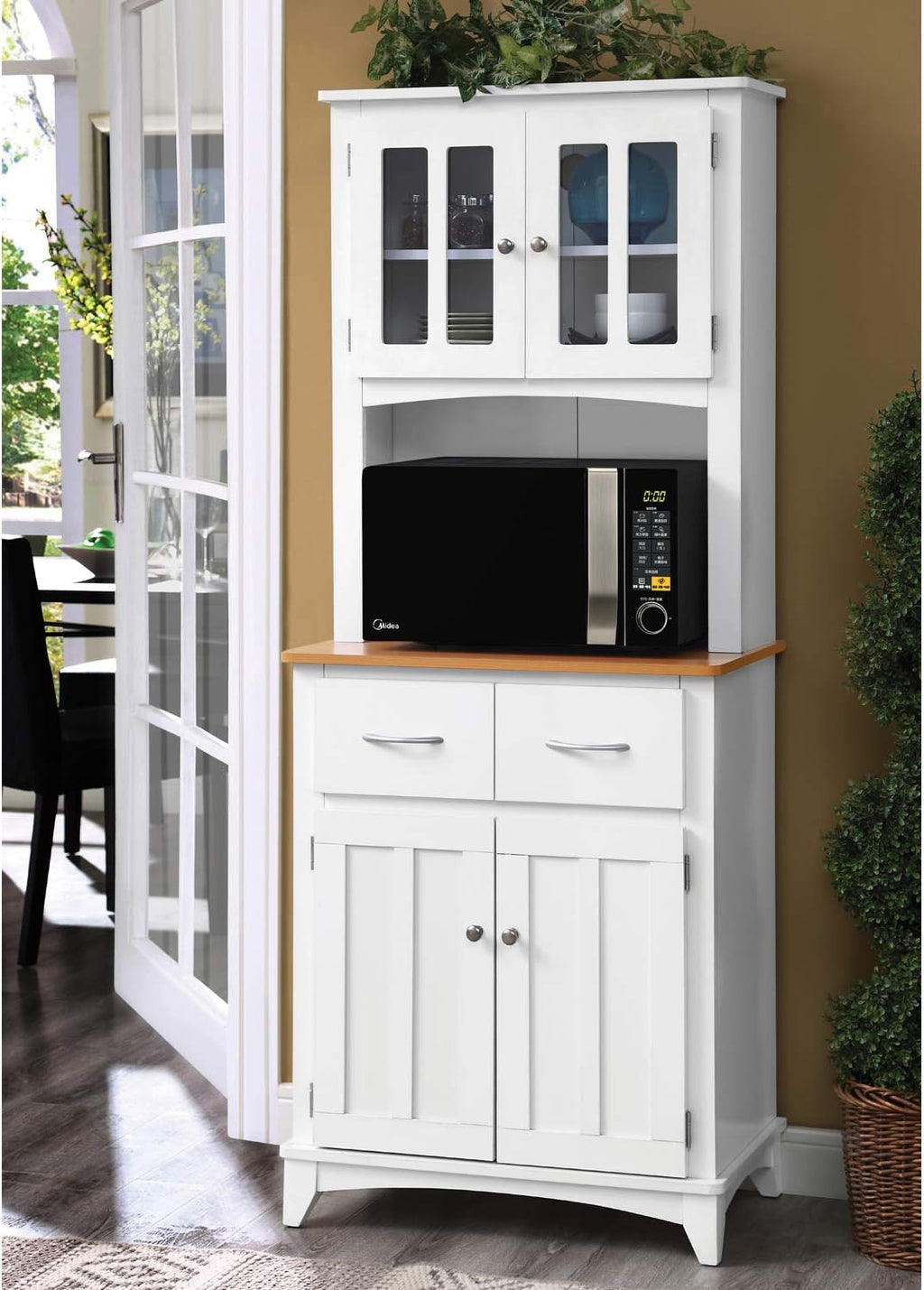 White Microwave Cabinet with 2 Drawer T301