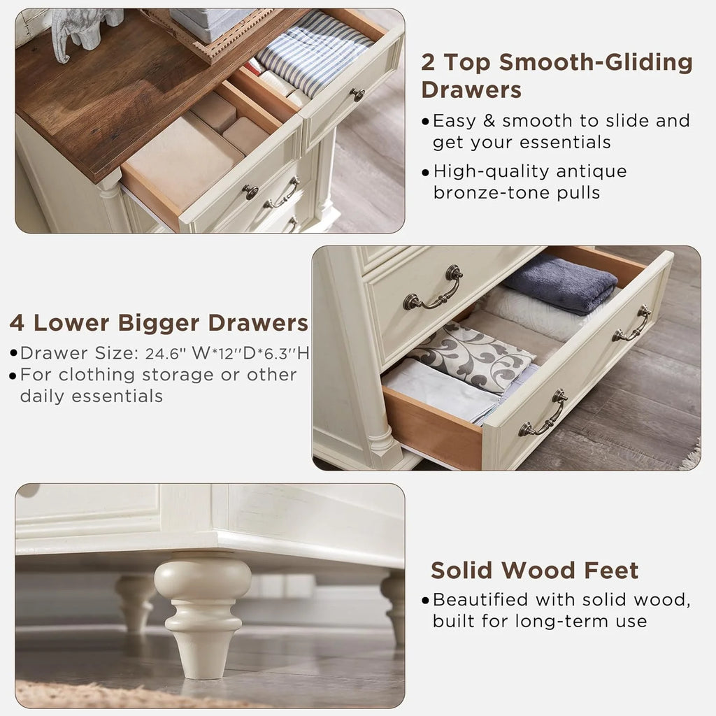 Antique White 6 Drawer Dresser C920