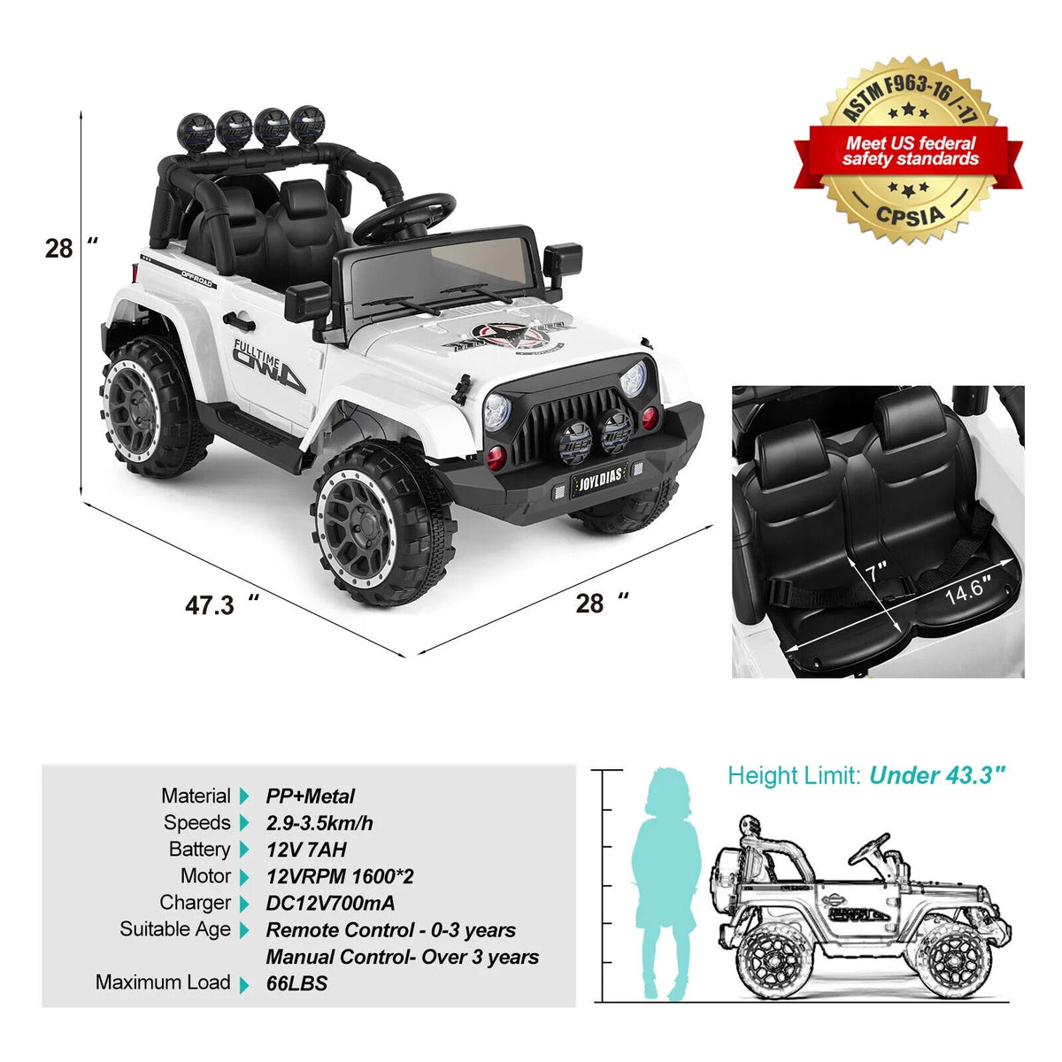 12V Kids Ride on Truck Electric Car with Remote Control O169092