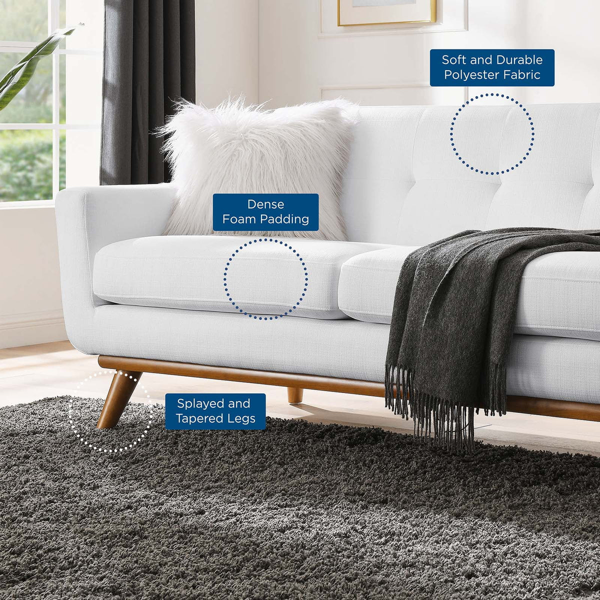 White Upholstered Fabric Loveseat V5009