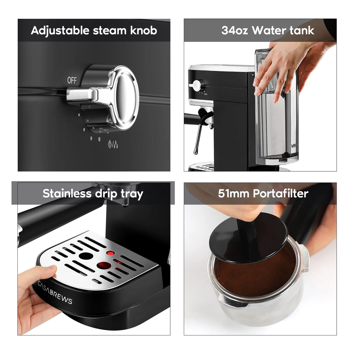 20 Bar Espresso Machine with Milk Frother, Stainless Steel J21637