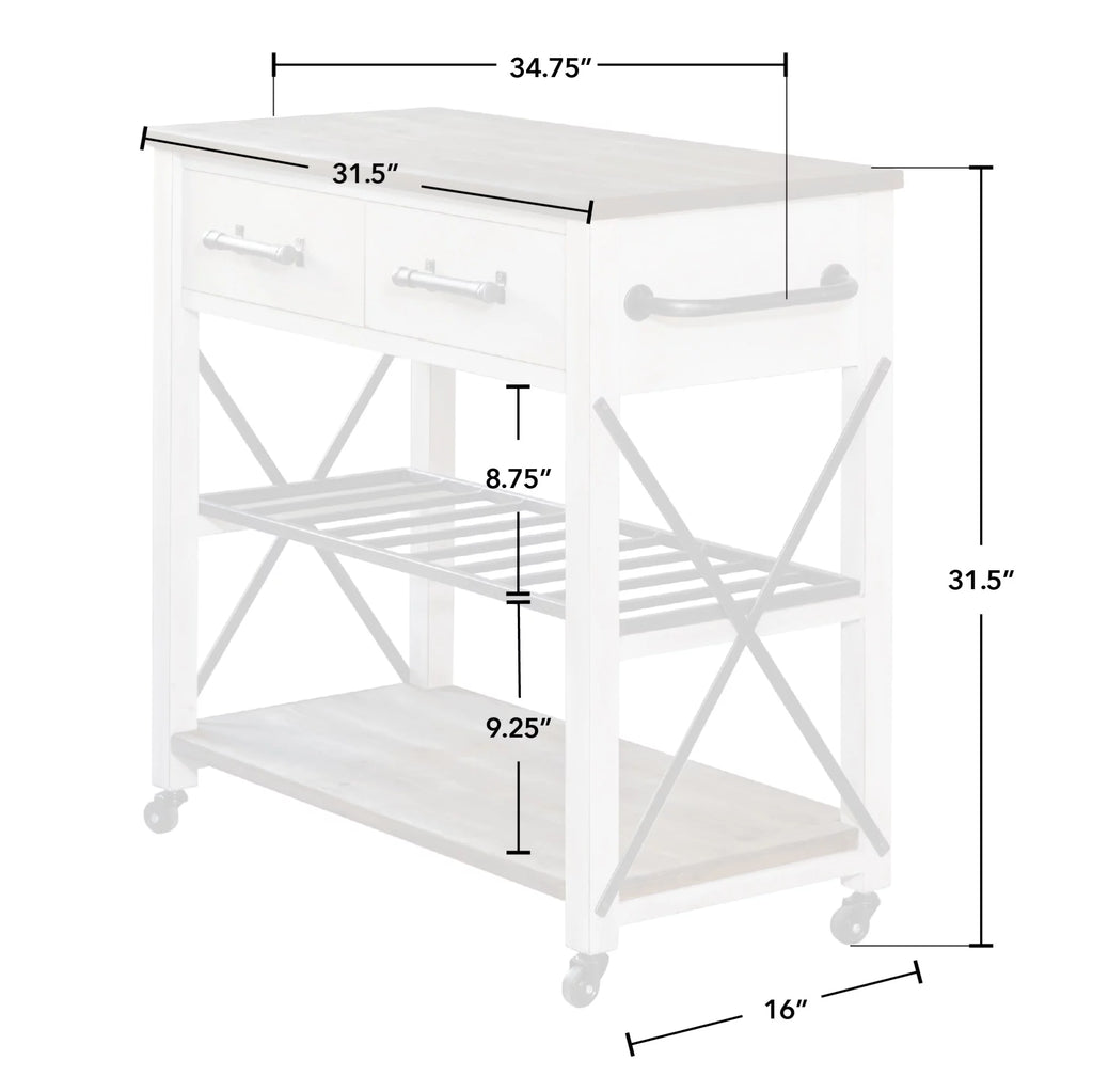 Off-White and Brown Wood Kitchen Cart S80539