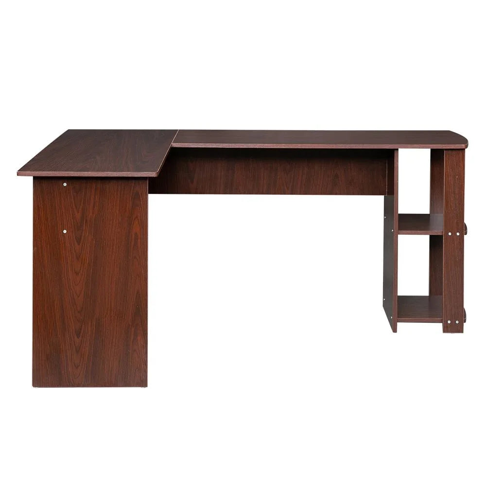L-Shaped Wood Corner Desk with Bookshelves K833