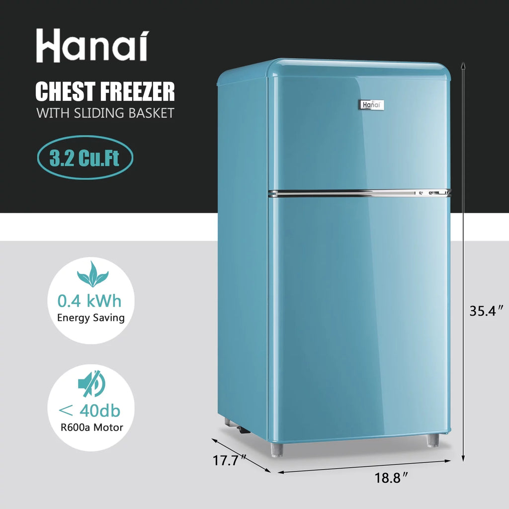3.2 Cubic Feet Retro Dual Door Mini Fridge with Freezer I135544