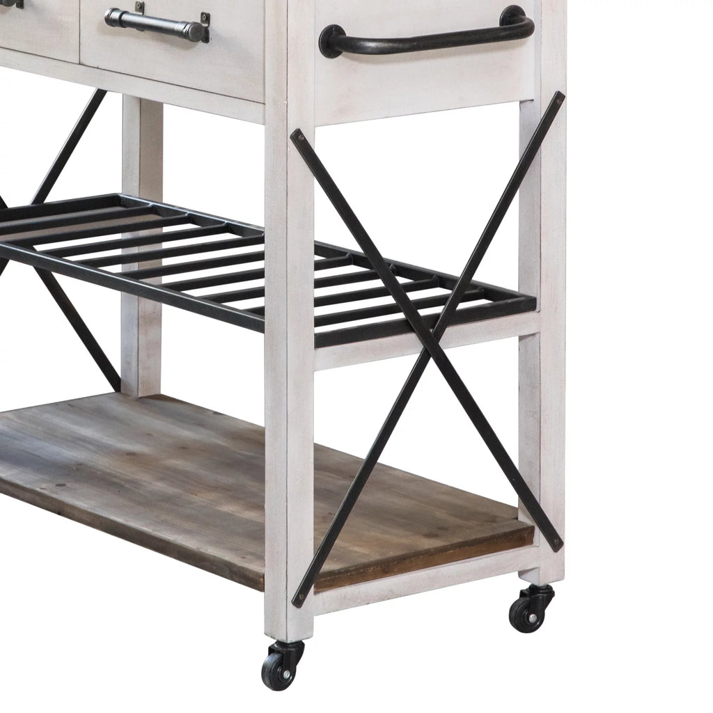 Off-White and Brown Wood Kitchen Cart S80539