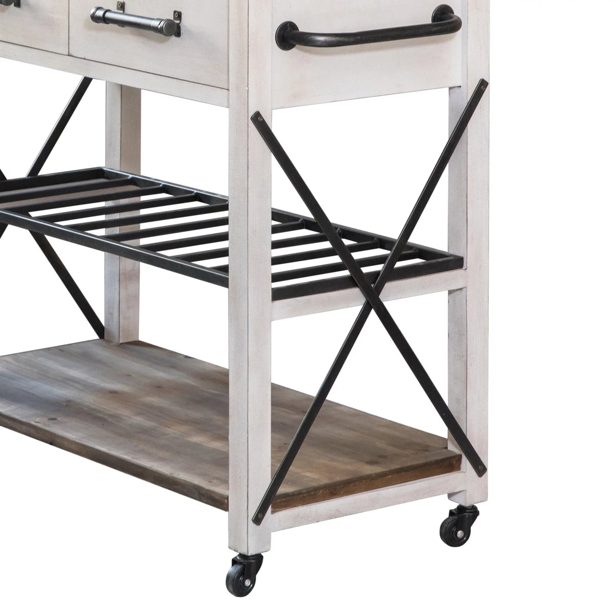 Off-White and Brown Wood Kitchen Cart S80539