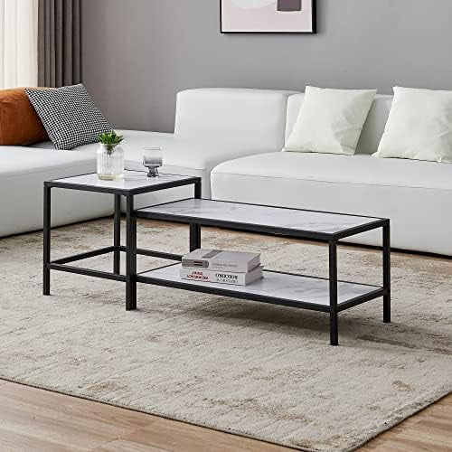 Set of 2 Faux Marble Nesting Coffee Table B9908