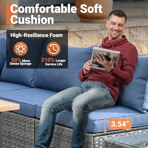 11 Piece Outdoor Patio Furniture Set with Fire Pit Table Dark Grey G49346