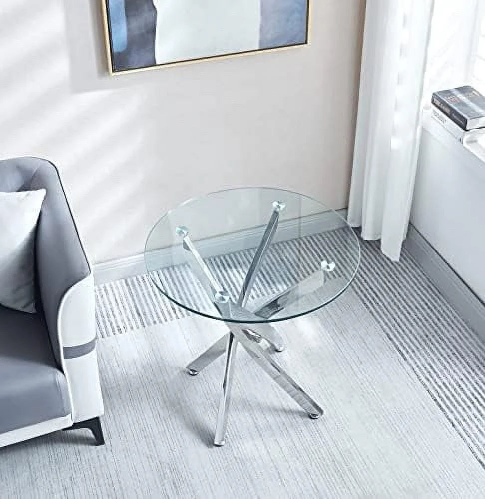 Round Glass End Table with Chrome Legs H513131