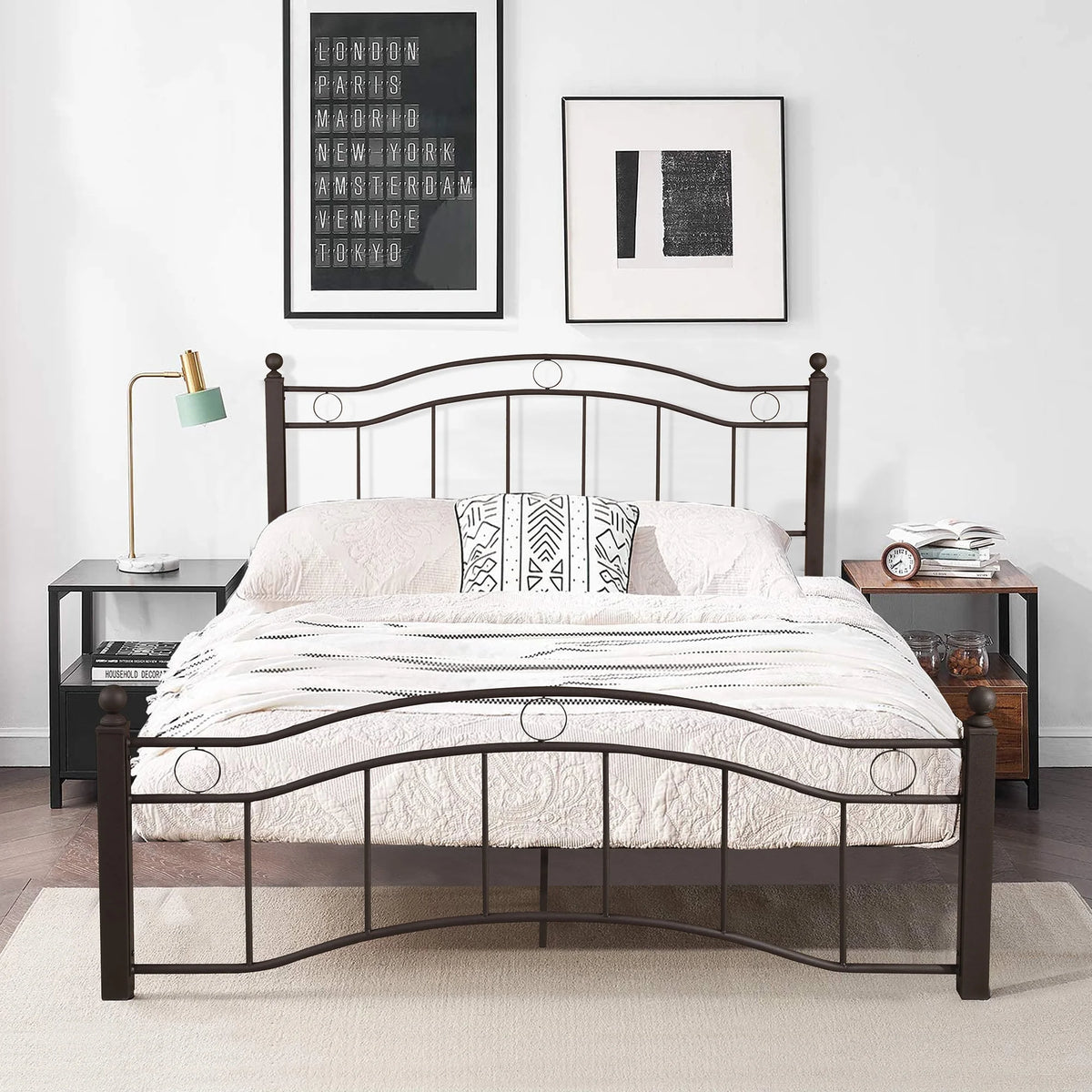 King Size Metal Bed Frame with Headboard and Footboard D353828
