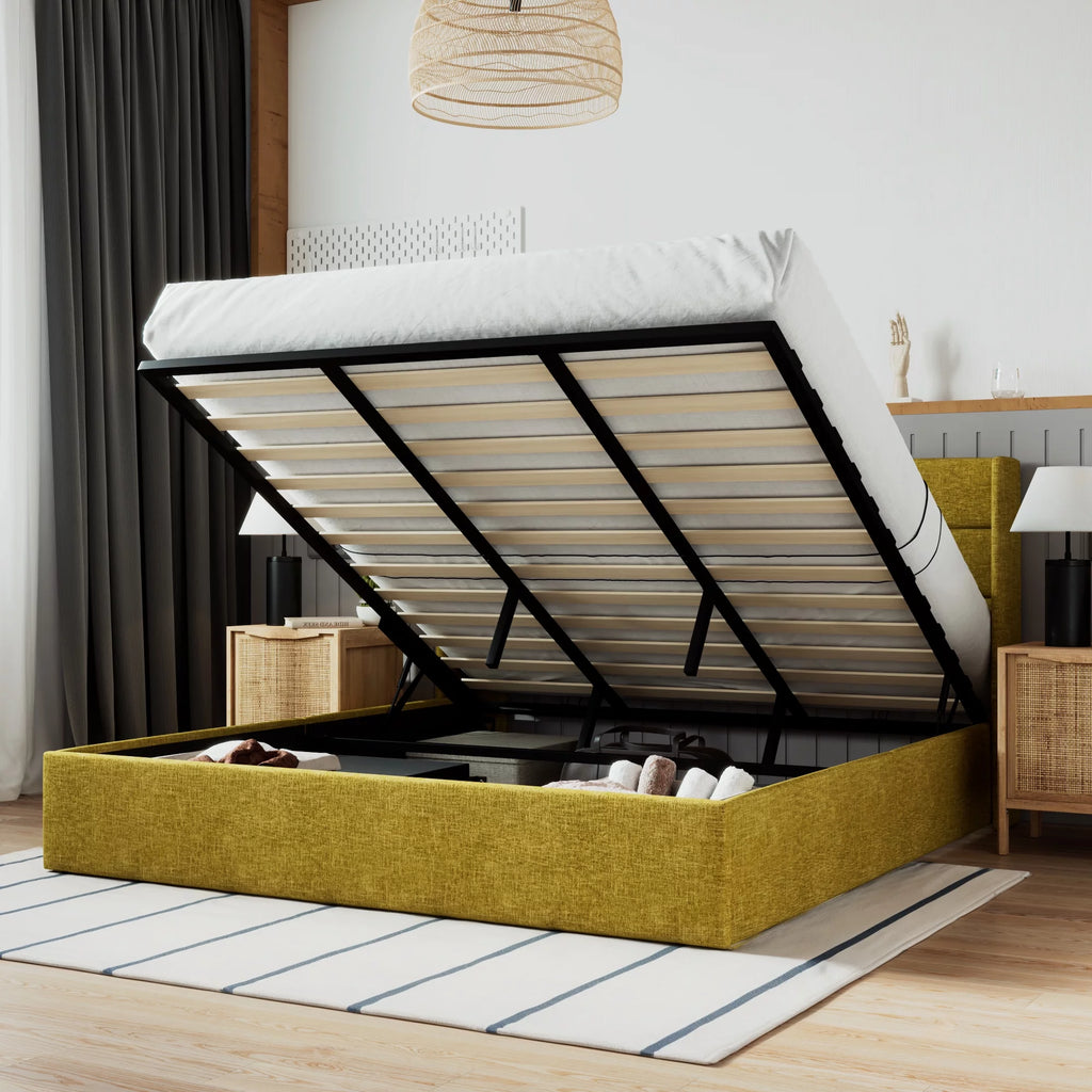 Beige Queen Size Lift Up Platform Bed Frame with Headboard T914