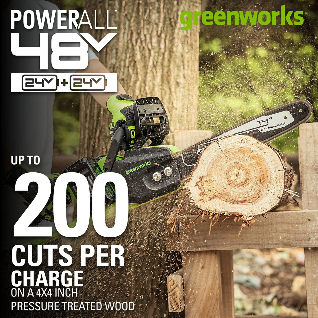 48V Cordless 14-inch Brushless Chainsaw with 4Ah Batteries and Dual Port Charger L6872