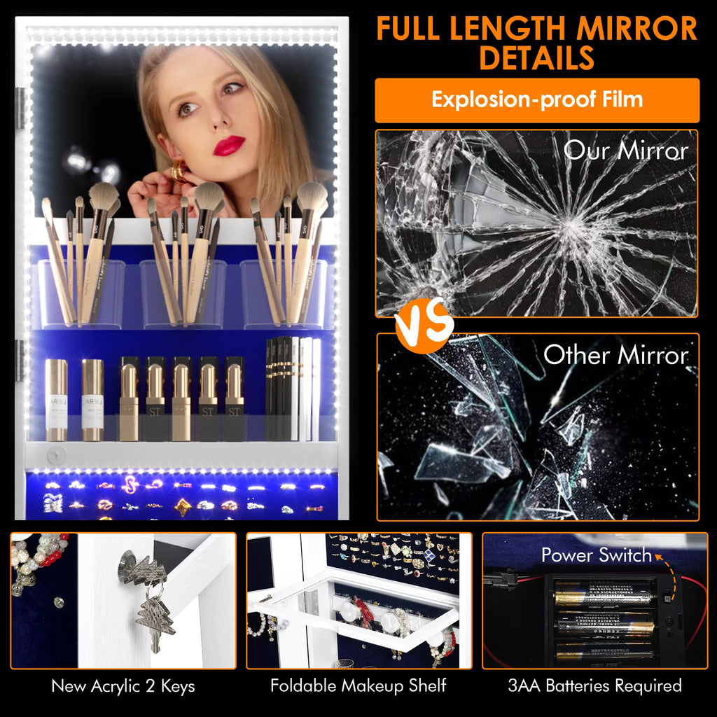 360° Rotating LED Jewelry Armoire with Full Length Mirror R97306
