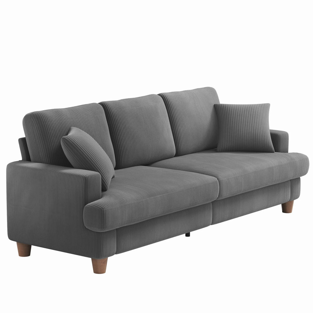 Gray Corduroy 3 Seater Sofa with 2 Pillows E565814