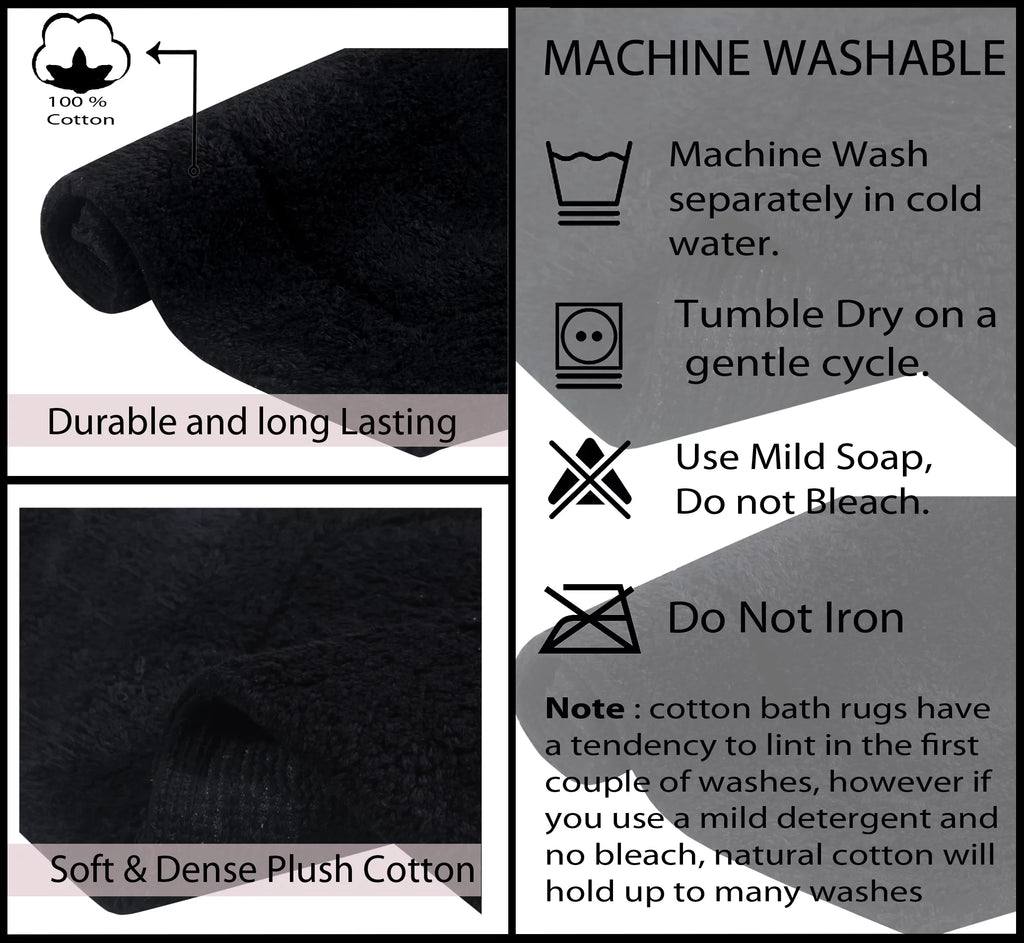 100% Cotton Tufted Non-Slip Bath Rug, 21"x34" Black E942084