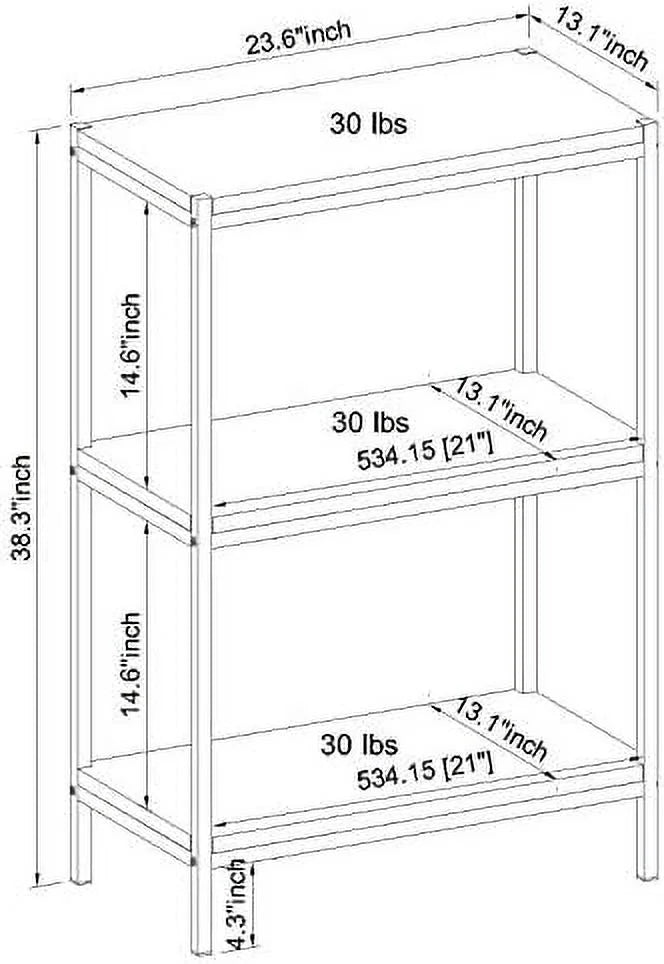 3 Tier Rustic Industrial Bookshelf with Open Shelves M99977