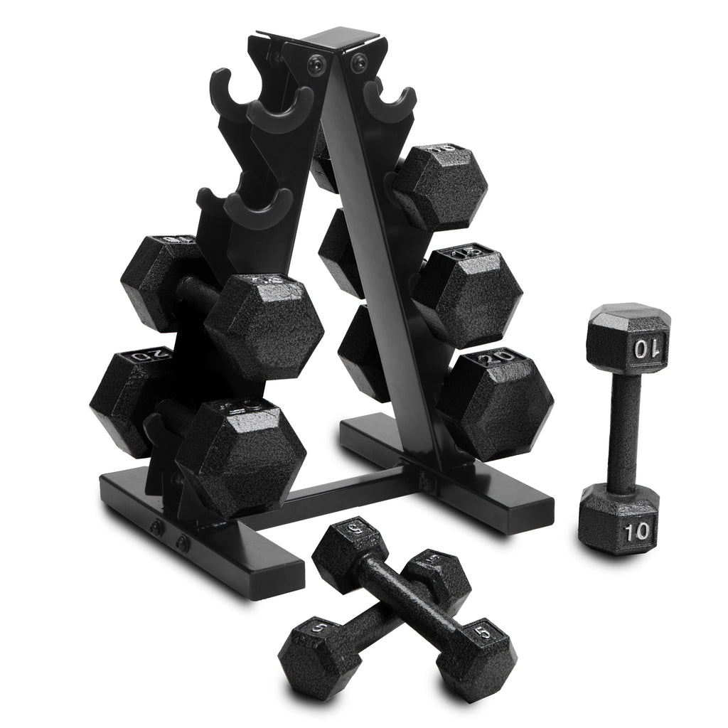 100 lb Cast Iron Hex Dumbbell Weight Set with Rack J509393
